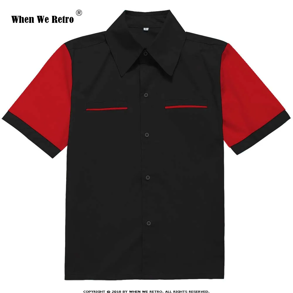 

When We Retro Classic Retro Rockabilly Shirt ST112 Black Vintage Button Up Short Sleeve Men Shirt chemise homme