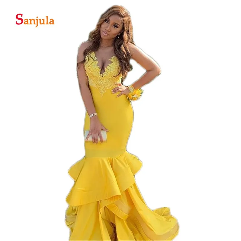 Zwarte Meisjes Prom Dresses Mermaid Sexy Formele Jurken V Nexk Spaghettibandjes Applicaties Kralen Tiered Rok Graduation Gowns D741 Zwarte Meisjes Prom Dresses Mermaid Sexy Formele Jurken V Nexk Spaghettibandjes Applicaties Kralen Tiered Rok Graduation Gowns D741