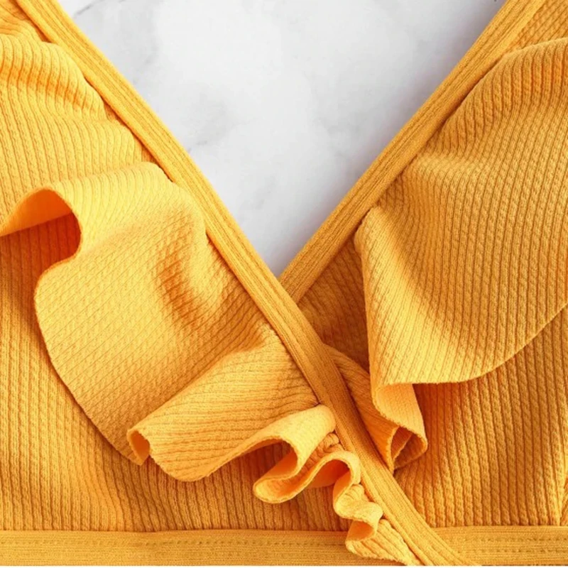 LASPERAL 2019 mujeres Halter traje de baño Push Up Bikini Set Ruffle Biquini cintura baja Sexy acanalado traje de baño femenino ropa de playa