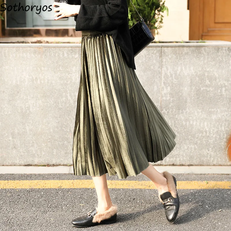 

Skirts Women Gold Vevet High Waist Long Winter All-match Mesh Elegant Skirt Womens Tulle Skirt Moda Mujer 2019 High Quality