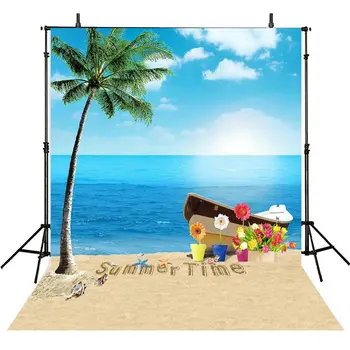 

Blue Sky Ocean Sea Beach White Cloud Flower Backgrounds Vinyl cloth High quality Computer print wall backdrops