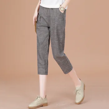 

Summer 2019 new harem pants trendy retro striped slacks women loose fashion casual seven points pants calf-Length Pants