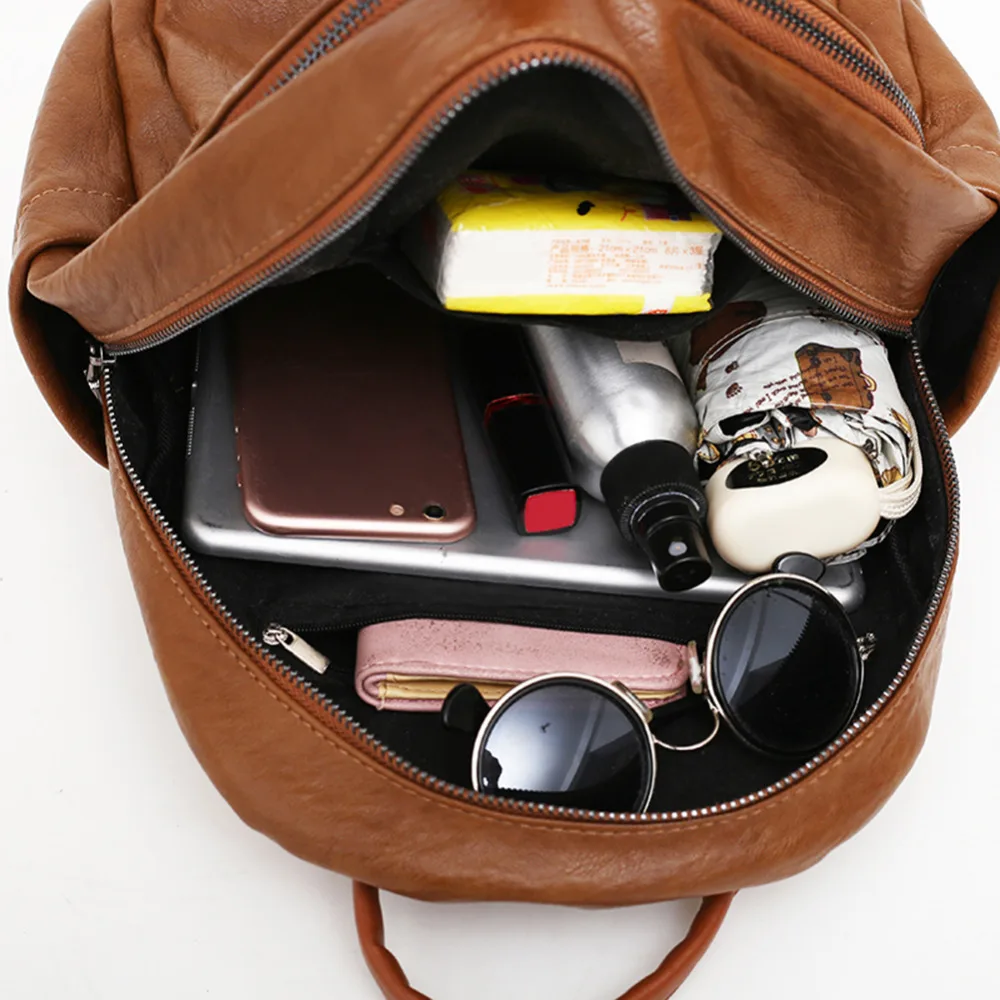 2018 Retro las mujeres bolsos de cuero suave de la PU Mochila bolsos de hombro Mochila para mujeres mujer Mochila Negro Bolso femenino Mochila