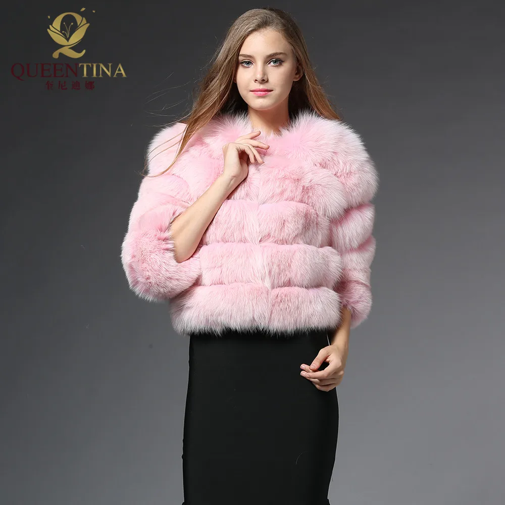 Buy 2018 Women Natural Fox Fur Coats Pink Genuine Fox