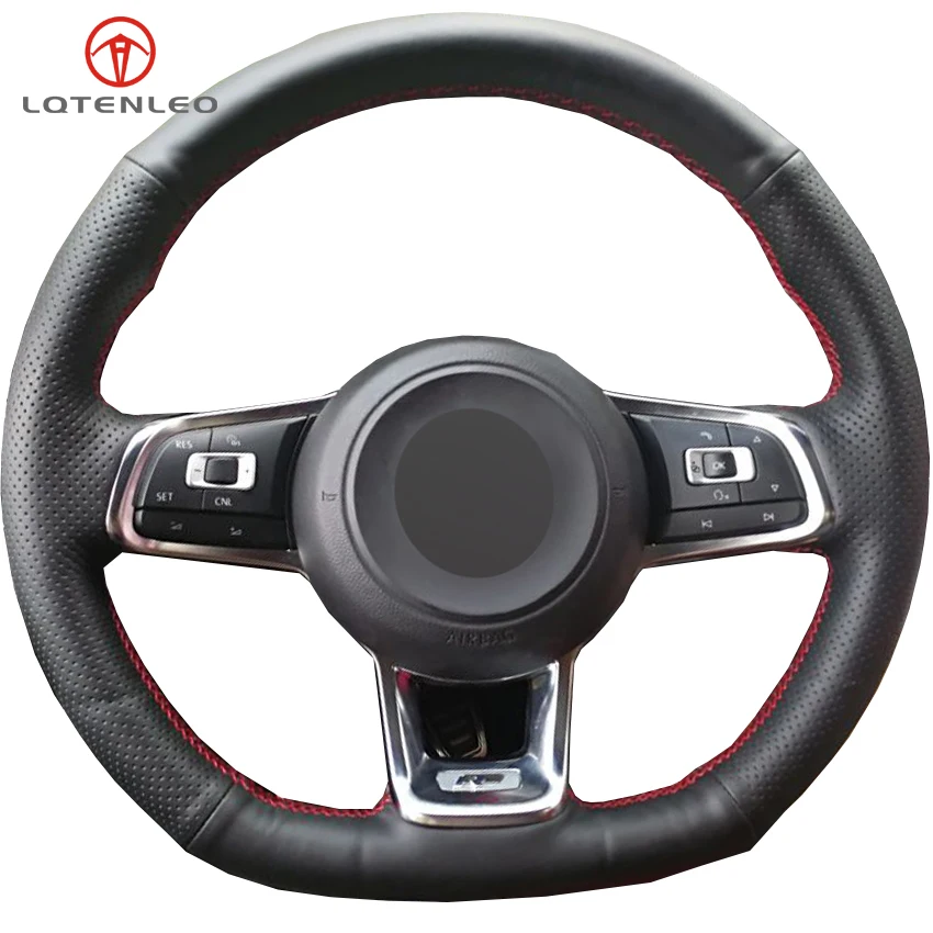 

LQTENLEO Black Artificial Leather Car Steering Wheel Cover for Volkswagen Golf 7 GTI Golf R MK7 VW Polo GTI Scirocco 2015 2016