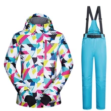 Женский лыжный костюм бренды нового высокого качества, непродуваемый водонепроницаемый утепленный комплект зимние штаны и зимняя Лыжная куртка сноуборд костюмы для женщин