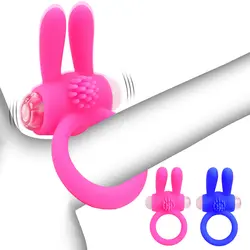 Силиконовый двойной вибрирующий пенис кольцо Эрекция пениса член пенисное кольцо для взрослых секс-игрушки с кроличьими ушками для пары