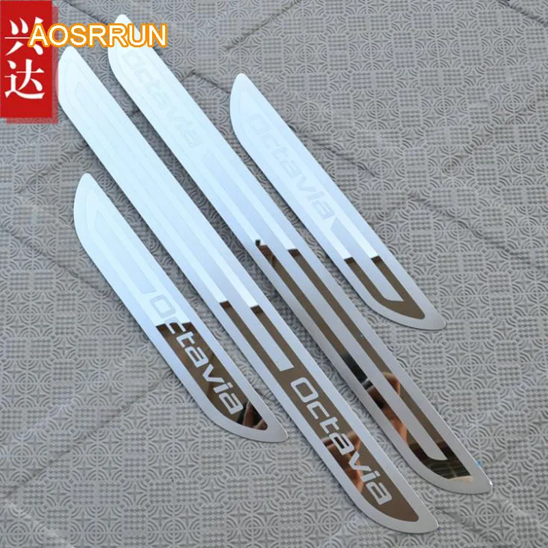 AOSRRUN New Stainless Door Sill Scuff Plate font b car b font Accessories For Skoda Octavia