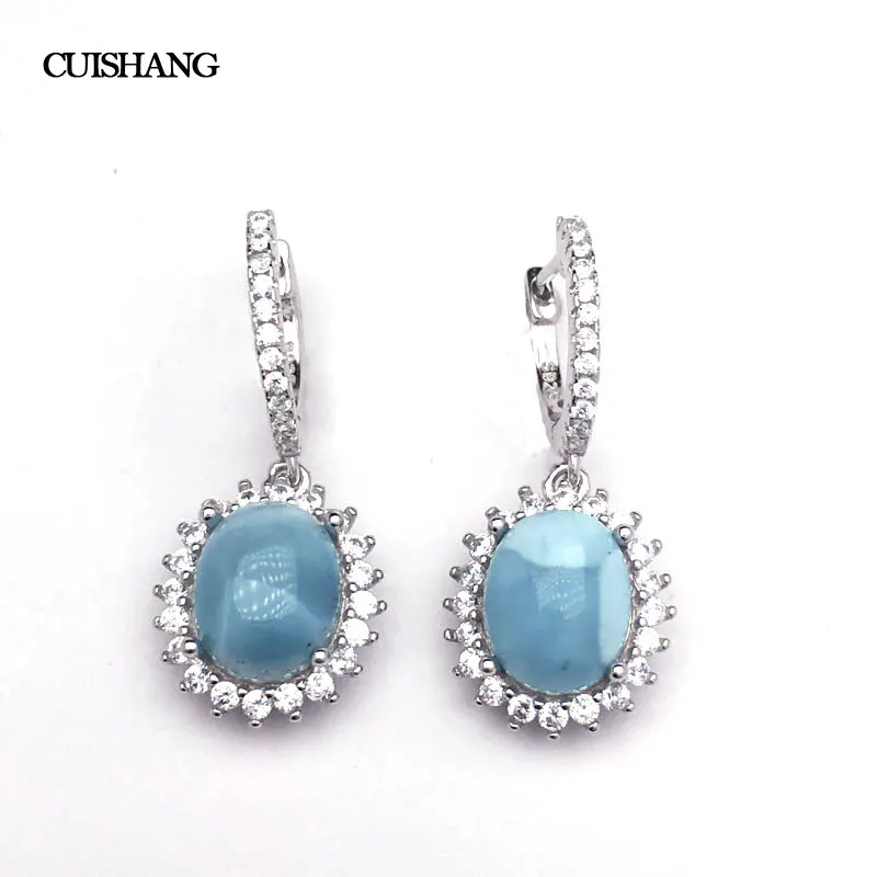 

CSJ Natural Larimar Earring Sterling 925 Silver Blue Stone 8*10 Wedding Engagement Party for Women Ladies Girls Gift