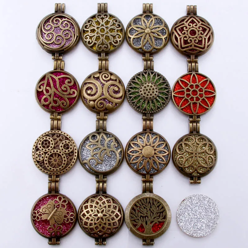 

Pattern shape Aroma Diffuser Necklace Bronze Lockets Pendant Perfume Essential Oil Aromatherapy Locket Necklace With Pads