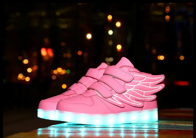 New usb charging glowing sneakers Kids Running led angel's wings kids with lights up luminous shoes girls' boys' shoes leather girl in boots