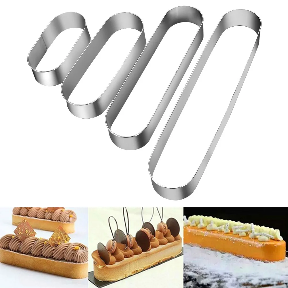 

2019 New 4 Sizes Stainless Steel Mini Long Oval Mousse Ring Cake Mold Baking Tiramisu DIY Kitchen Decorating Baking Pastry Tools