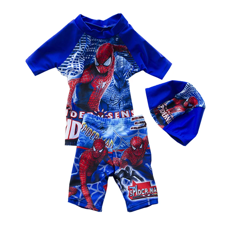 

GI FOREVER Boy Cartoon Print Two Pieces Suit With Cap Children Cool Short Sleeve Swimsuit 2018 Kid Bathing Suit Maillot De Bai