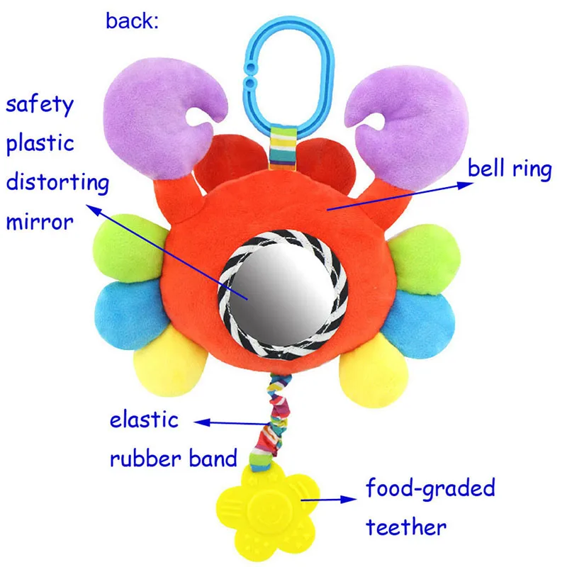 Детские игрушки краб/сова плюшевая погремушка еда-Градуированный BPA Прорезыватель игрушки искажающее зеркало детские подвесные игрушки