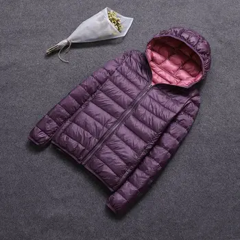 

Down Hooded Jacket 2018 Women Warm Ultra Light Down Double Side Jacket Lightweight Winter Down Coat Plus Size Windbreaker Parka