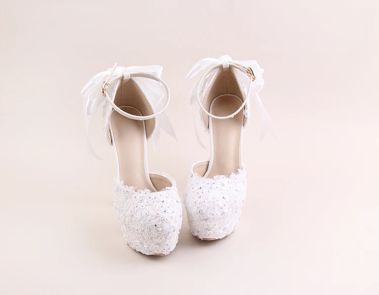 Carollabelly/Новое поступление; женские модные милые туфли-лодочки; белые кружевные свадебные туфли на платформе с высоким каблуком и жемчугом; модельные туфли для невесты