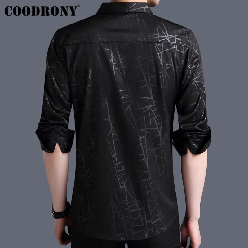 Мужская рубашка COODRONY хлопковая Облегающая с длинным рукавом в полоску на осень