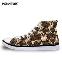 INSTANTARTS сезон весна-лето; кеды Для Женщин Милый принт с Мопсом для прогулок и бега; уличная спортивная обувь Классический Высокая парусиновая обувь для хип-хопа