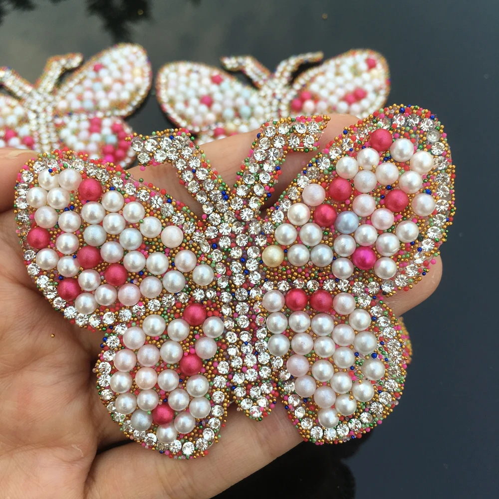 

Colorful Bead Irons on Butterfly Patch for clothing DIY decoration Rhinestone diamond painting sticker