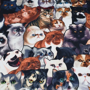 

Cats Design Digital Printing Stretch Satin Fabric Fashion Polyester Fabrics Sewing Women Dress Tissu au Metre DIY Material Cloth