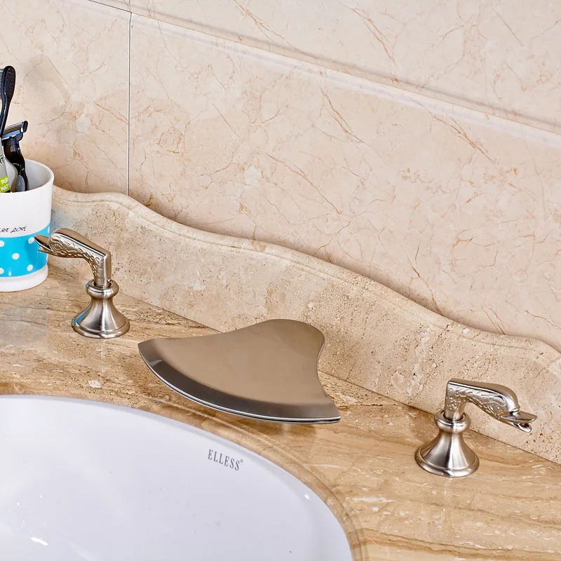 

Fashionable Wash Basin Mixer Taps Design Brushed Nickel with Waterfall Spout