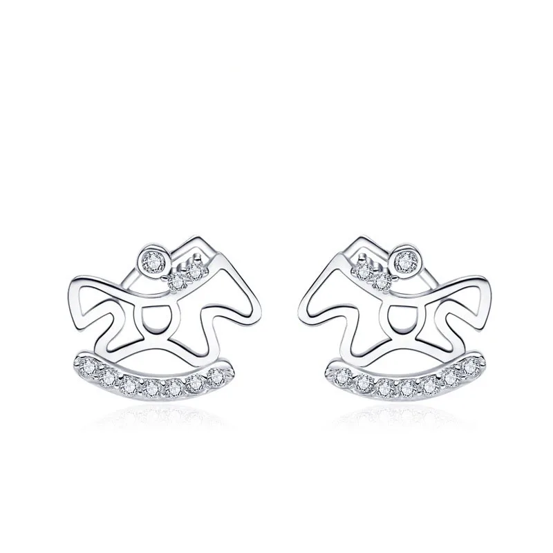 

Party CZ Hollow Pony Horse Sterling Silver Studs Earrings