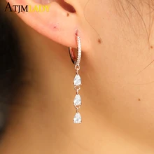Нежное розовое золото Цвет CZ Стад серьги Tear Drop кубического циркония серьги с длинной подвеской Wonen ювелирные изделия