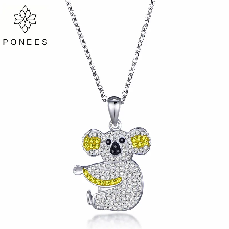 

PONEES 2018 Trendy Kid Jewelry Colorful Pave Setting Lovely Coala Koala Necklace For Girlfriend Little Animal Pendant Jewelry