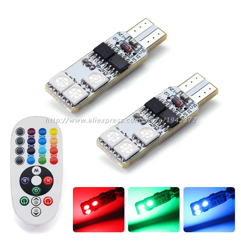 2 шт. 5050 SMD T10 194 168 W5W RGB Сменные 16 цветов 6/ 12SMD пульт дистанционного управления зазор