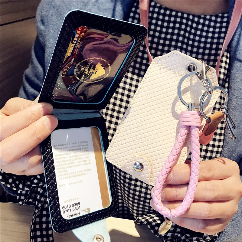 

1pcs High Quality Dual Card Fashion PU Lanyard Keychain Keyring ID Badge Pattern Student Nurse Bank Credit Card Holders
