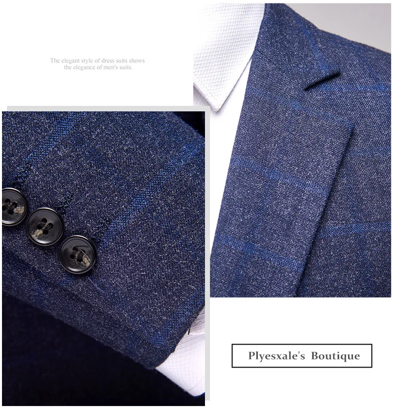Plyesxale повседневный мужской блейзер Новинка весны осенняя одежда Slim Fit Для мужчин s синий клетчатый Блейзер Куртка Бизнес Формальные блейзеры Q143
