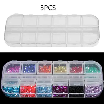 

3 Pieces/set 12 Detachable Transparent Divided Box Nail Art Equipment Nail Glitter Rhinestone Storage Case Empty Box Organizer