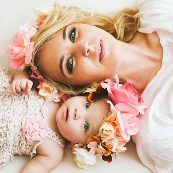 

Mom and me Flower Headband Handmade Flower Crown Mother Kids Matching Headwear Garland Hair Band Accessories Photo Prop