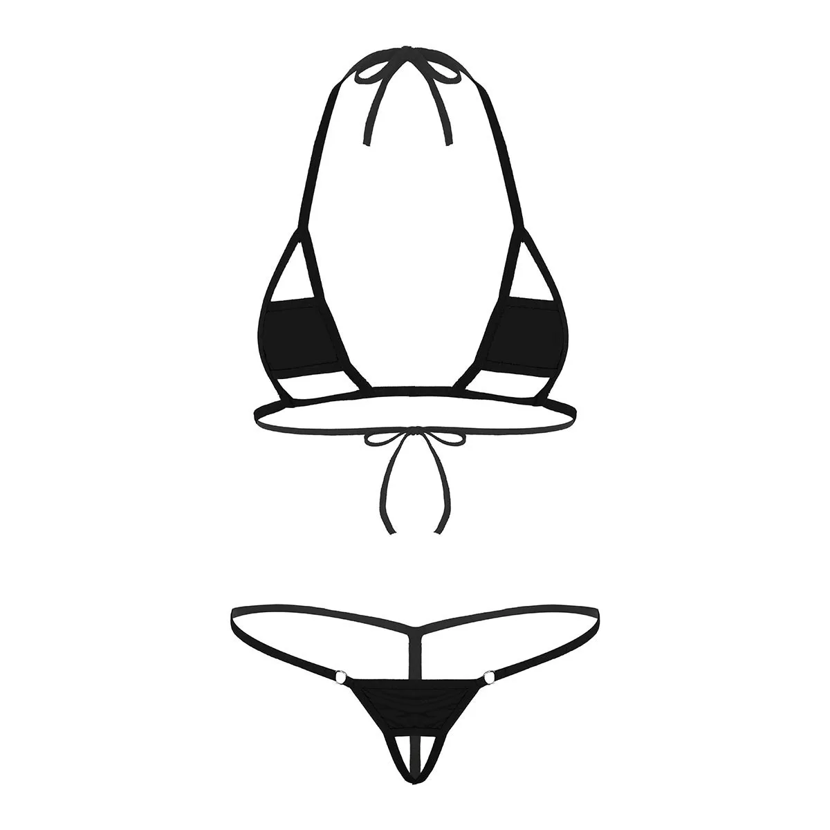 YiZYiF женский сексуальный набор микро-бикини, купальник, комплект нижнего белья, Холтер, шея, самозавязывающийся мини-бюстгальтер, топ с стринги, трусы, нижнее белье для женщин - Цвет: Black
