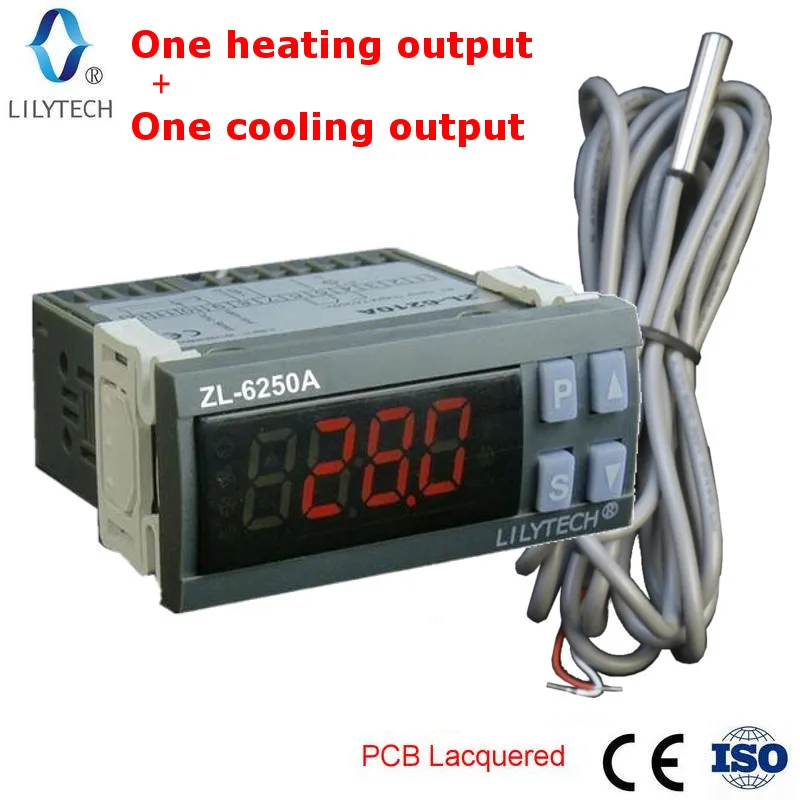 Controlador de Temperatura Controle de Refrigeração e Aquecimento Constante Temperatura Digital Termostato Relés Duplos Lilytech Zl-6250a