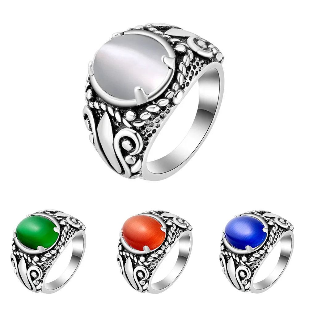 

ECODAY Vintage Ring Opal Rings for Men Women Bague Silver Color Rings Anillos Mujer Bijoux Jewelry