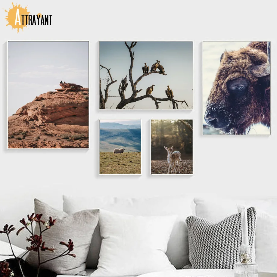 

Deer Yak Sheep Vulture Landscape Wall Art Canvas Painting Nordic Posters And Prints Wall Pictures For Living Room Home Decor