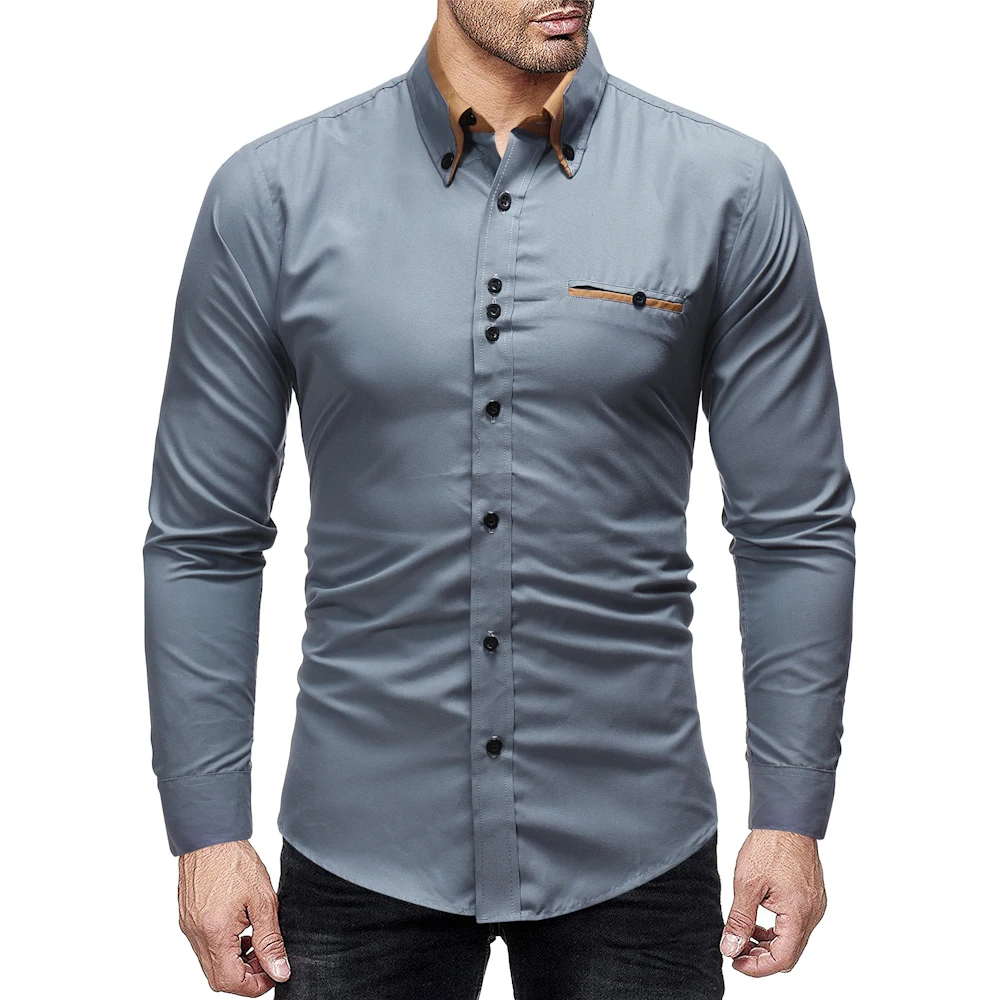 Men's Shirts 2018 Spring New Fashion Brand Fit Solid color