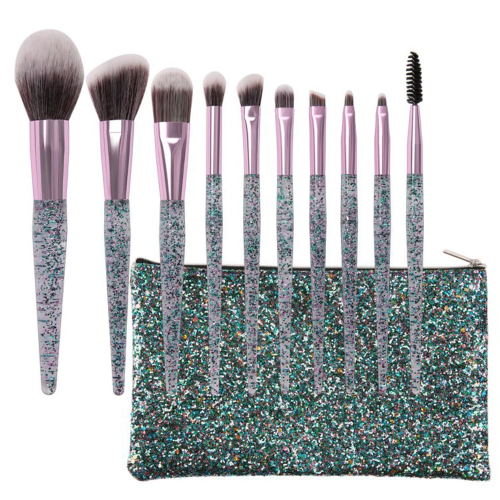 

10pcs Professional Makeup Brushes Set Foundation Powder Make up Brush Pencil Natural-synthetic Hair With Glitter Bag