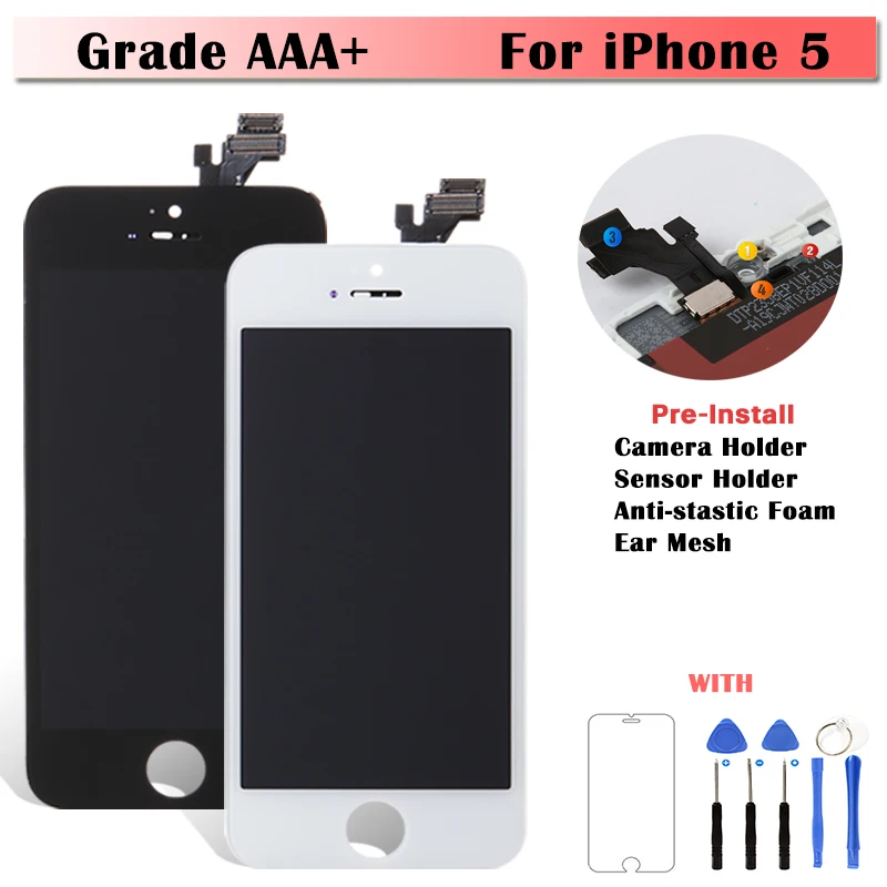 10 шт./лот AAA качественный экран для Apple iPhone 5 5G 5S 5C ЖК-дисплей в сборе с сенсорным дигитайзером стекло без битых пикселей с DHL