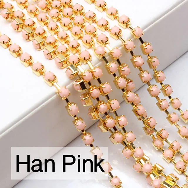 SS12 10 ярдов Акриловые стразы Серебряная цепочка 14 цветов для одежды аксессуары - Цвет: Han Pink (Gold)