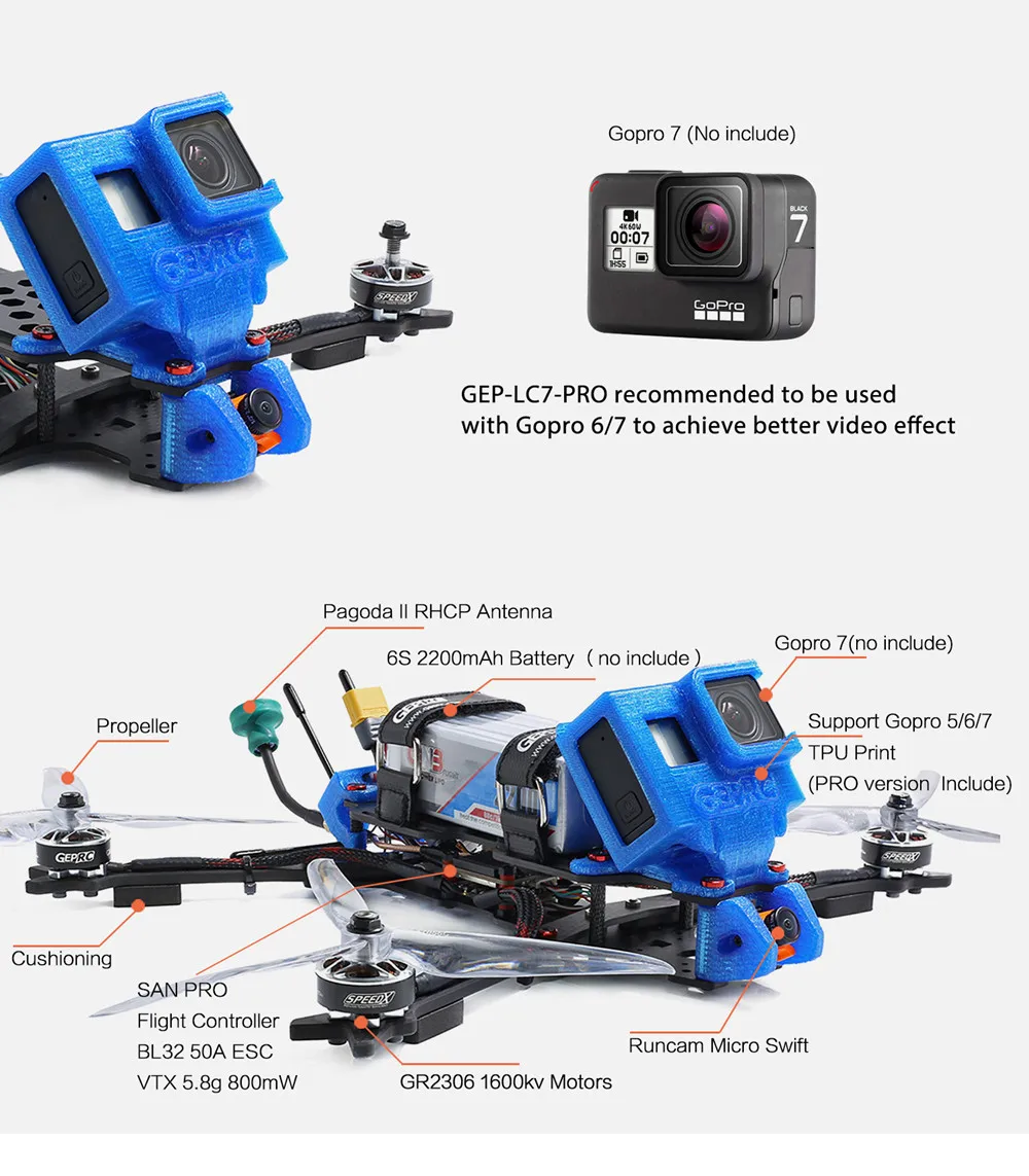 GEPRC ПВС LC7 PRO 315 мм 7 дюймов Радиоуправляемый гоночный Дрон с видом от первого лица Betaflight F4 50A Runcam Swift RC Дроны с видом от первого лица Квадрокоптер