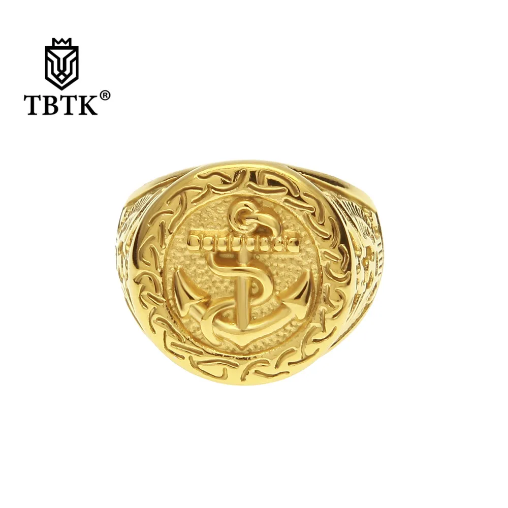 Best TBTK Rudder Rope Anchor amp;Fly Birds Pattern Round Ring Gold Metal Retro Hiphop Man Jewelry Stainless Steel Punk Ring Wedding Bands