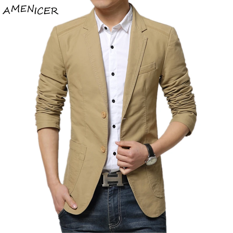 2016 Men Fashion Blazers Masculino Slim Fit Veste Costume Homme Cotton