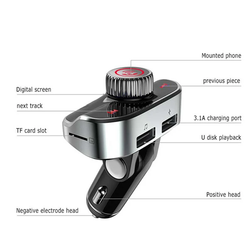 VicTsing Wireless Bluetooth Car FM Transmitter Mp3 Player 5V 3.1A Car Hands-free Dual USB Touch Screen Red Screen Car MP3 Kit    (25)