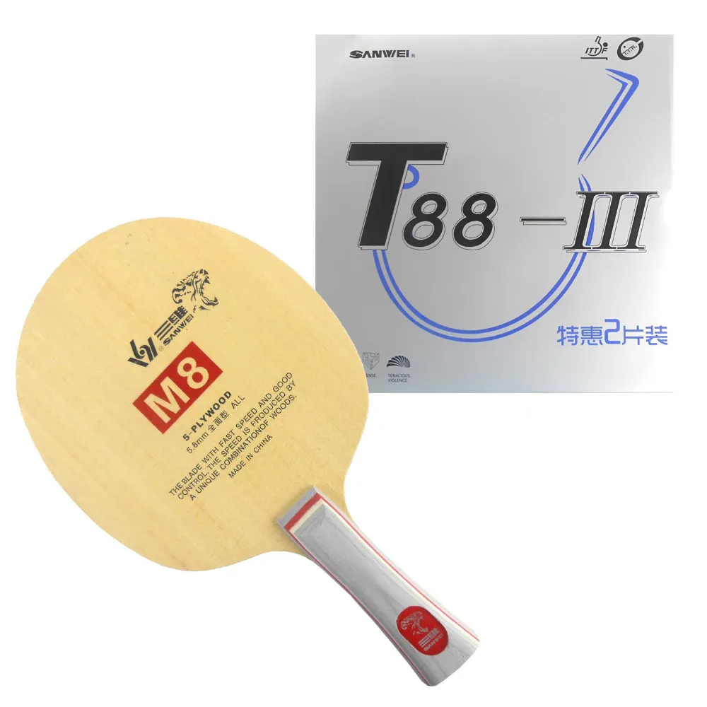 برو تنس الطاولة بينغبونغ كومبو مضرب سانوي M8 شفرة مع 2 قطع T88-III المطاط طويل Shakehand-FL