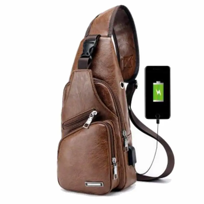 

GUMST New Arrival USB Charging Men Chest Pack PU leather Casual Crossbody USB Bags Custom Shoulder Travel Cross Body Bag Male