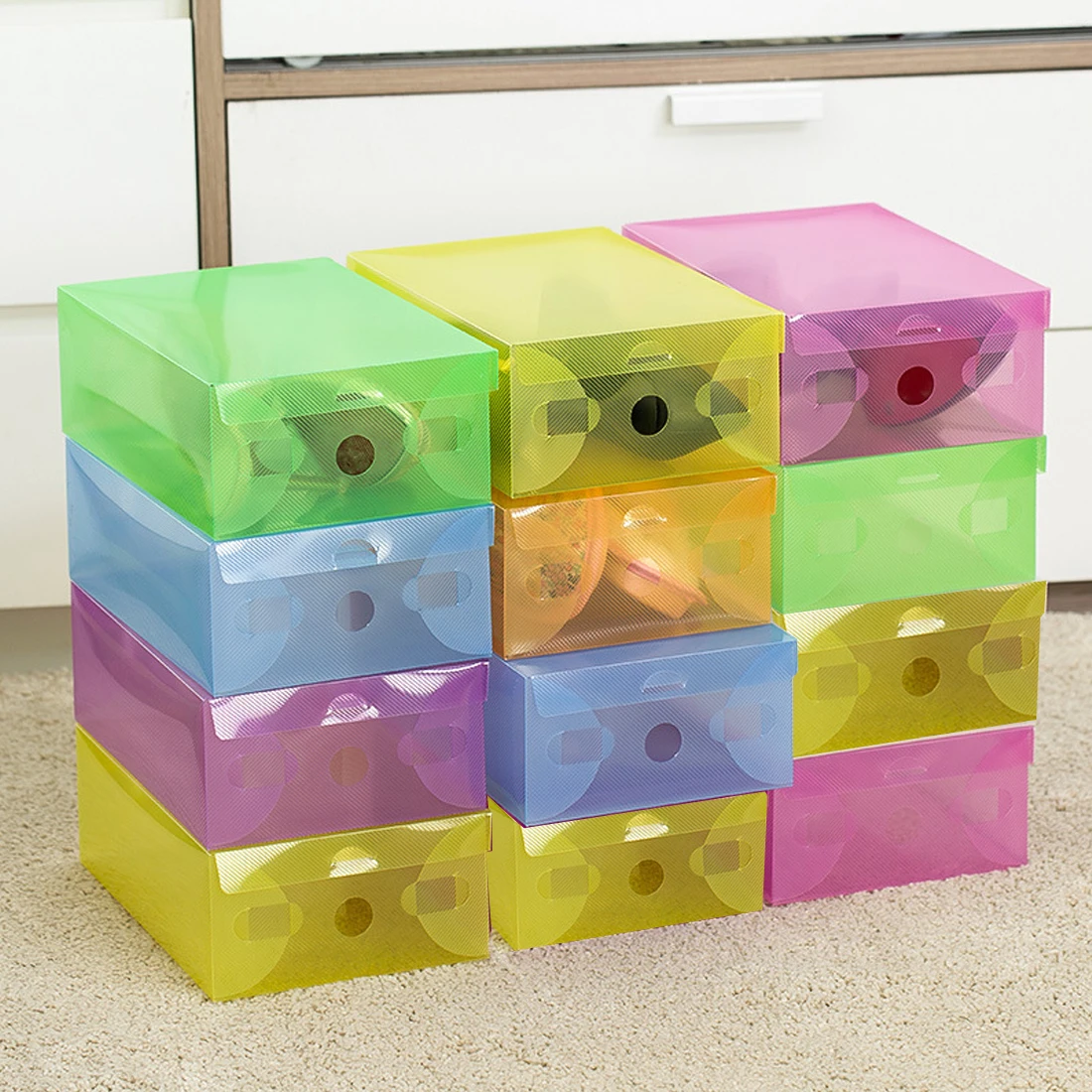 

Hot! 5PCS Shoe Storage Box Case Transparent Plastic Storage Box Rectangle PP Shoe Organizer Thickened drawer Shoe Box