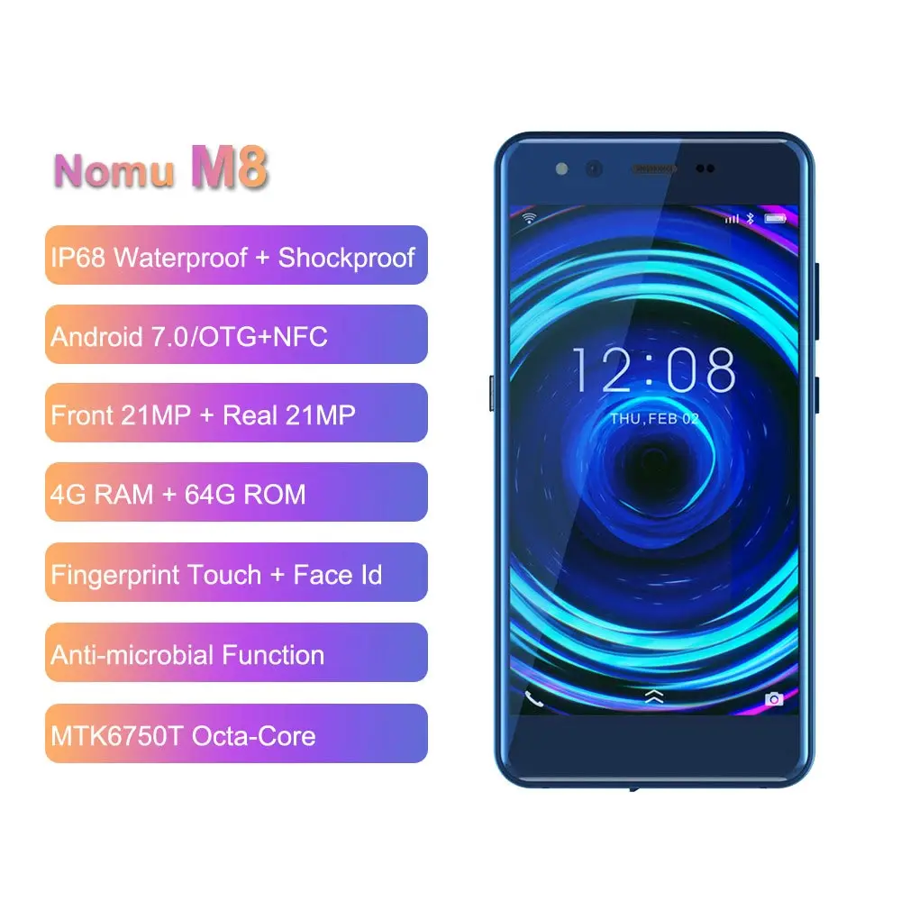 NOM8 IP68 водонепроницаемый смартфон android 7,0 MTK6750T Восьмиядерный 5,2 ''HD 21MP+ 21MP 4 Гб ram 64 Гб rom 2950 мАч 4G LTE мобильный телефон