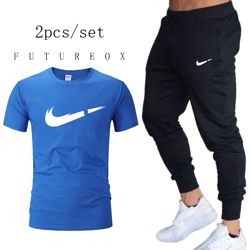 

Hot New Men's Running Sets Quick Dry Breathable T-shirt+Loose Stretch Sweatpants men Jogging Fitness training Sports Suits 2019